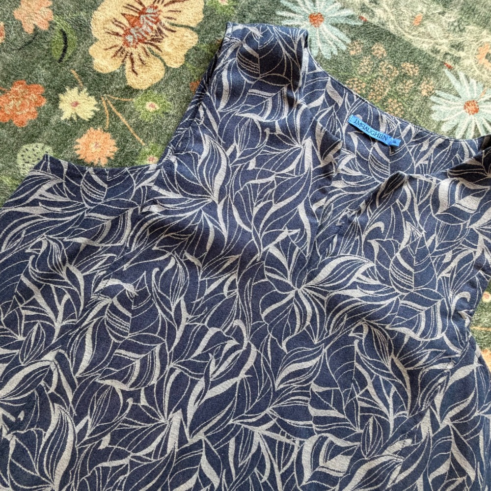 J.McLaughlin Navy Blue White Leaf Print Cotton Jacquard Shift Dress Womens XL